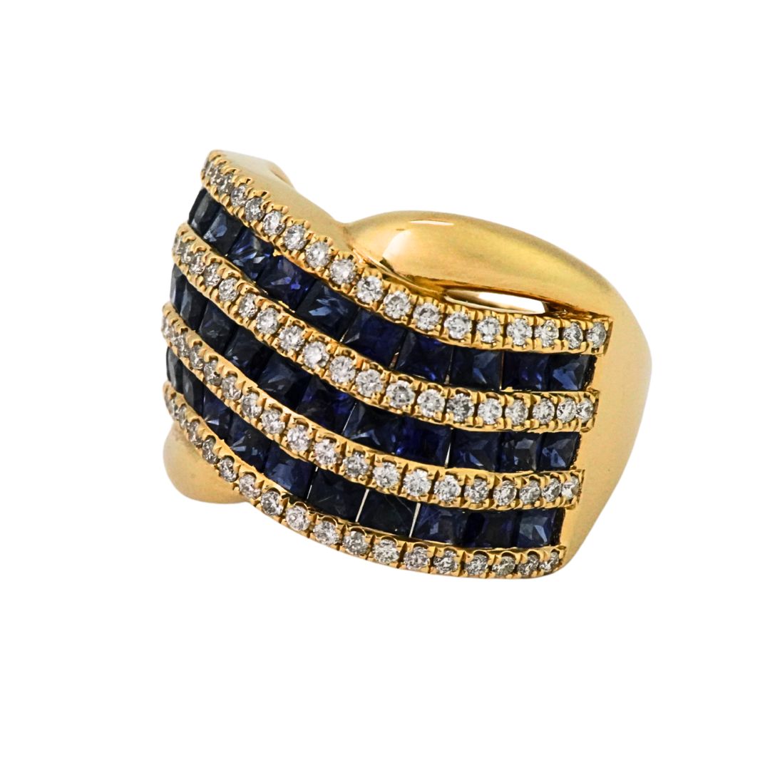 14K Yellow Gold Custom Sapphire and Diamond Cocktail Ring