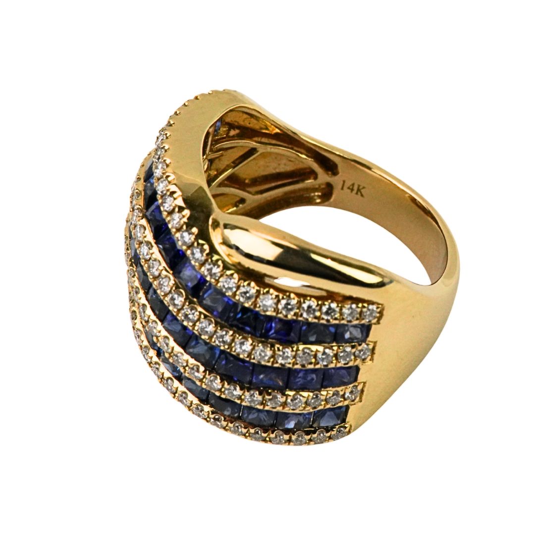 14K Yellow Gold Custom Sapphire and Diamond Cocktail Ring