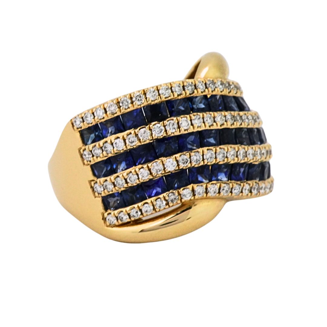 14K Yellow Gold Custom Sapphire and Diamond Cocktail Ring
