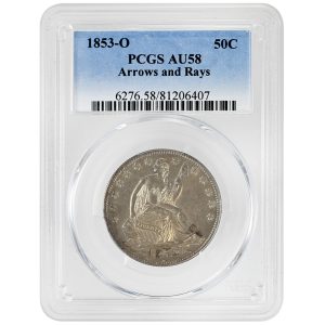1853-O 50C Liberty Seated Half Dollar Arrows and Rays Rare Coin PCGS AU58 