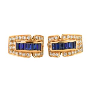 18K Yellow Gold Sapphire and Diamond Earrings