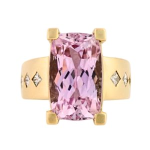 14K Yellow Gold Custom Kunzite and Diamond Ring