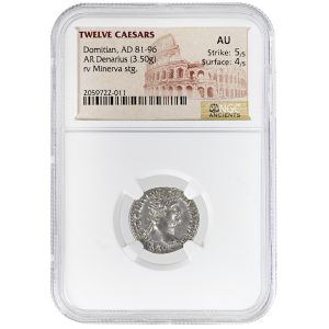 Domitian AD 81-96 AR Denarius Twelve Caesars NGC Strike 5/5 Surface 4/5 Rare Roman Imperial