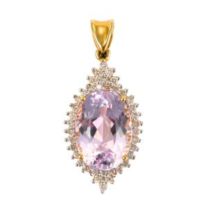 14K Yellow Gold Pink Kunzite and Diamond Pendant