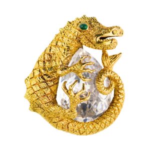 David Webb 18K Yellow Gold Dragon Brooch with Quartz 87.5g