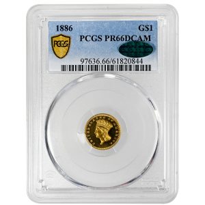 1886 G$1, DC Gold Dollar PCGS PR66DCAM CAC