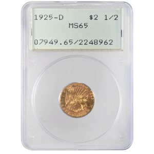 1925-D $2.50 Gold Indian Rare Coin PCGS MS65