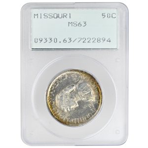 1921 50C Missouri Silver Commemorative PCGS MS63 Rattler Holder