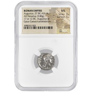 Augustus 27 BC AD 14 AR Denarius 3.86g NGC MS Ancient Roman Silver 