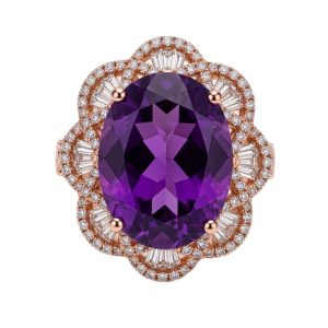 14K Rose Gold Amethyst & Diamond Custom Ring