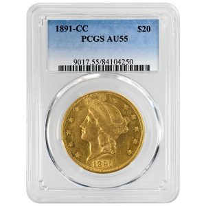1891-CC $20 Liberty Head Rare Coin PCGS AU55