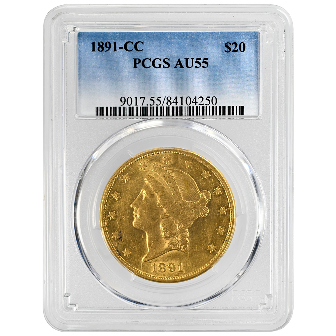 1891-CC $20 Liberty Head Rare Coin PCGS AU55