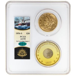 1856-S $20 Liberty Head Rare Coin PCGS AU55 CAC