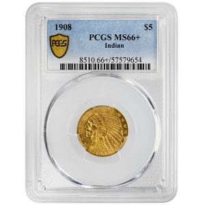 1908 $5 Indian Rare Coin PCGS MS66+ 