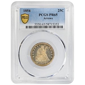 1854 25C Liberty Seated Quarter Arrows Rare Coin PCGS PR65