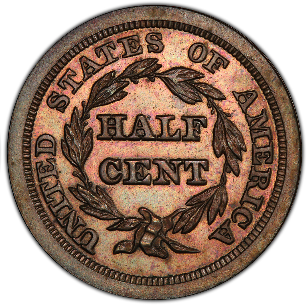 1844 Braided Hair Half Cent Restrike PCGS PR65BN