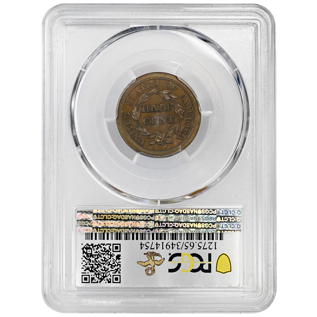 1844 Braided Hair Half Cent Restrike PCGS PR65BN