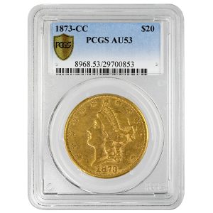 1873-CC $20 Liberty Head Rare Coin PCGS AU53
