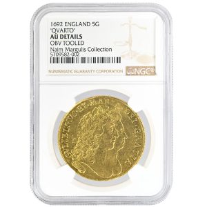 1692 5 Guineas ENGLAND William and Mary NGC AU Details
