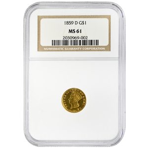 1859-D G$1 Gold Dollar Rare Coin NGC MS61