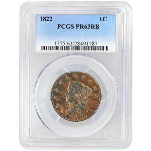 1822 1C Coronet Head Cent Rare Coin PCGS PR63RB