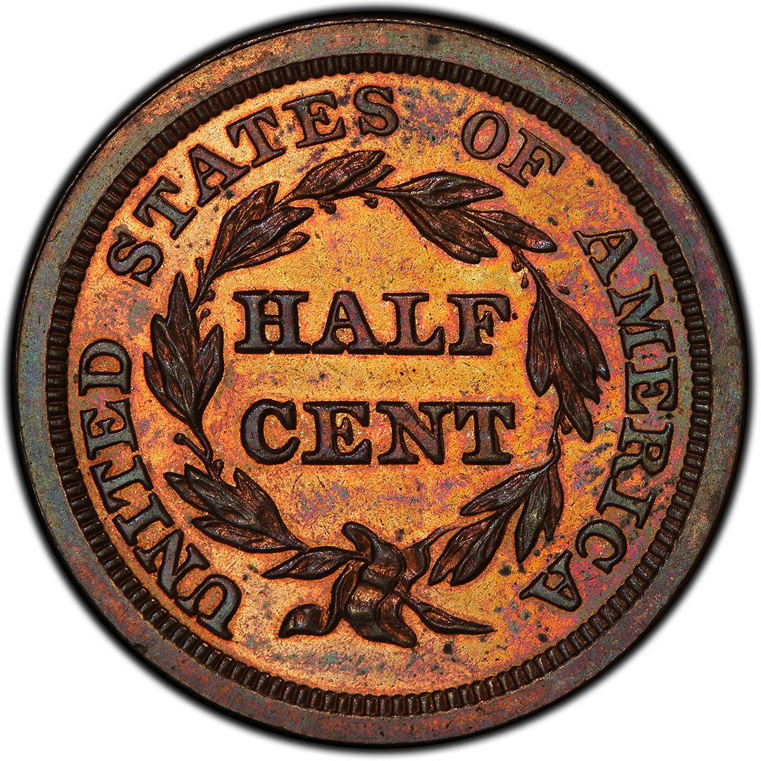 1848 Res 1/2C Braided Hair Half Cent PCGS PR65RB CAC Rev 1856