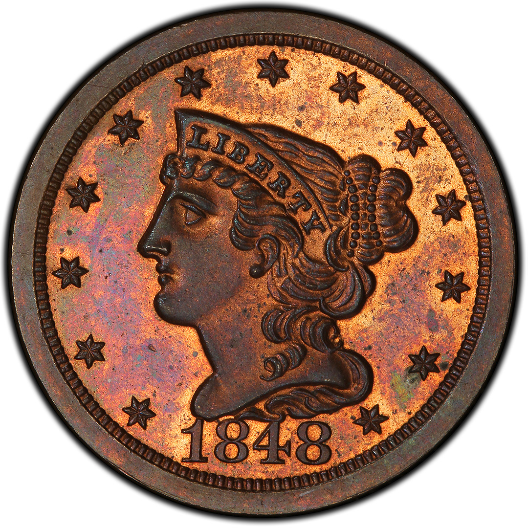 1848 Res 1/2C Braided Hair Half Cent PCGS PR65RB CAC Rev 1856