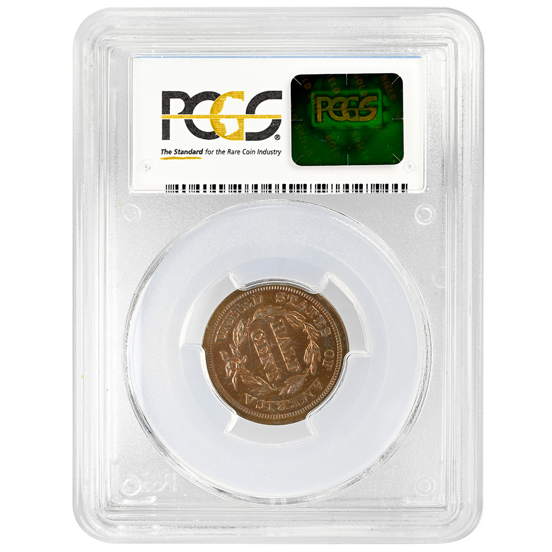 1848 Res 1/2C Braided Hair Half Cent PCGS PR65RB CAC Rev 1856