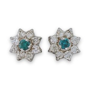 14K White Gold Blue & White Diamond Cluster Earrings