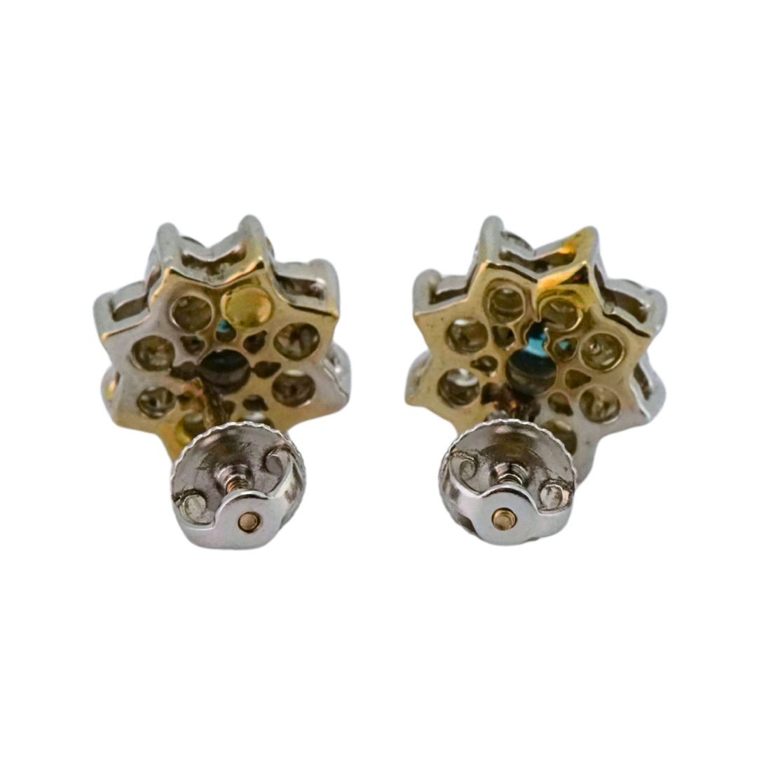 14K White Gold Blue & White Diamond Cluster Earrings