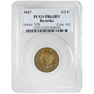 1847 1/2C Braided Hair Half Cent Rare Coin Restrike PCGS PR63BN