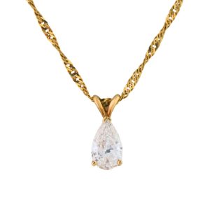 14K Yellow Gold Pear Diamond Pendant Necklace