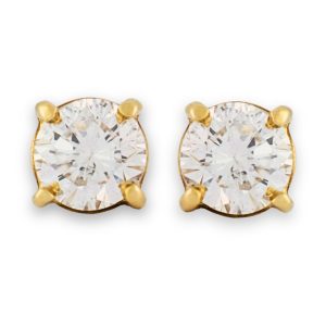 14K Yellow Gold Round Diamond Stud Earrings