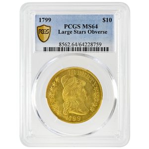 1799 $10 Draped Bust Rare Coin PCGS MS64 Large Stars Obverse