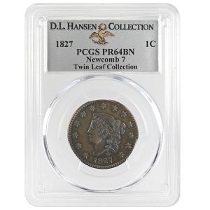 1827 1C Coronet Head Cent Rare Coin PCGS PR64BN 