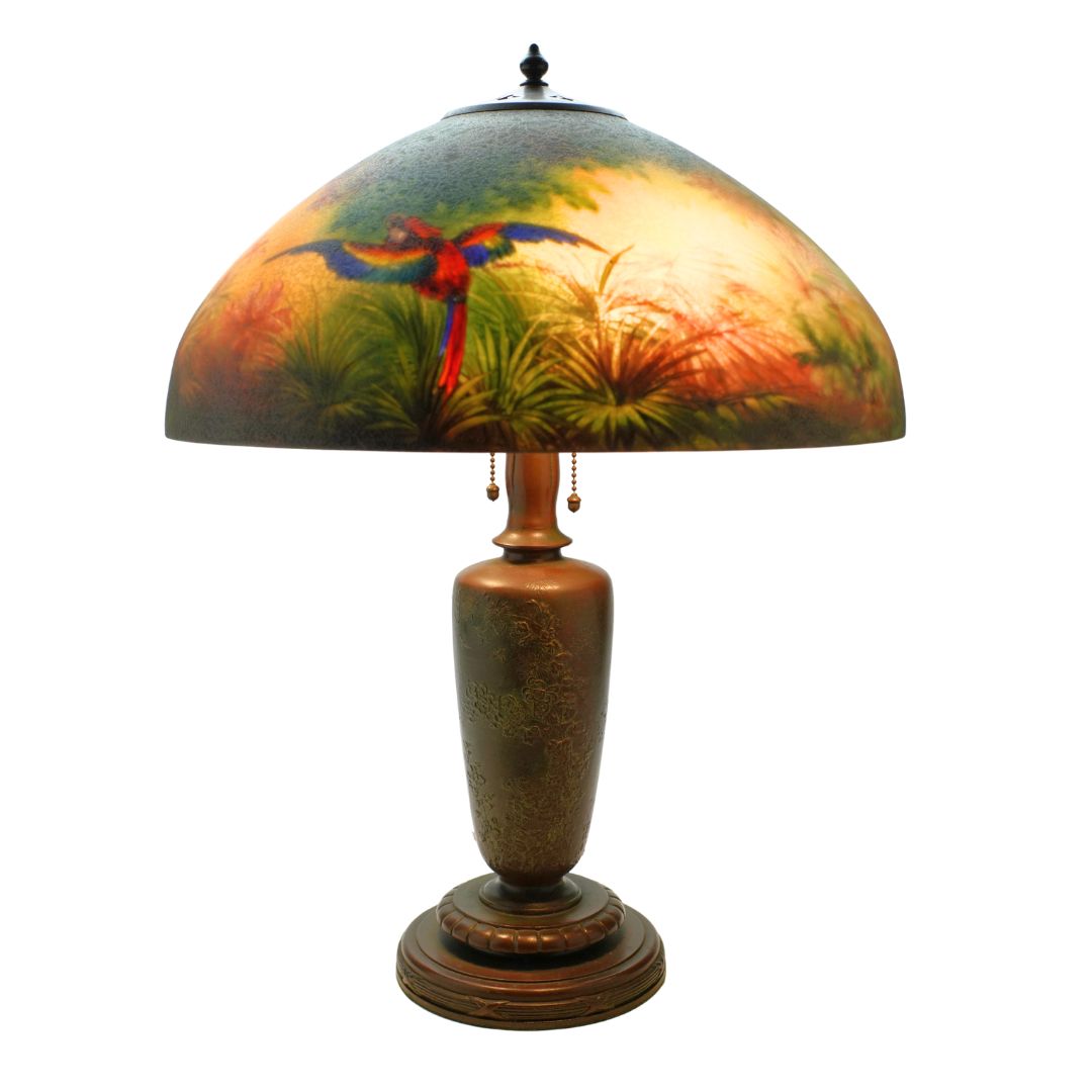 Handel Reverse Painted Birds of Paradise Table Lamp