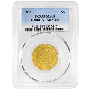 1806 $5 7X6 Stars Draped Bust Rare Coin PCGS MS64 Round 6