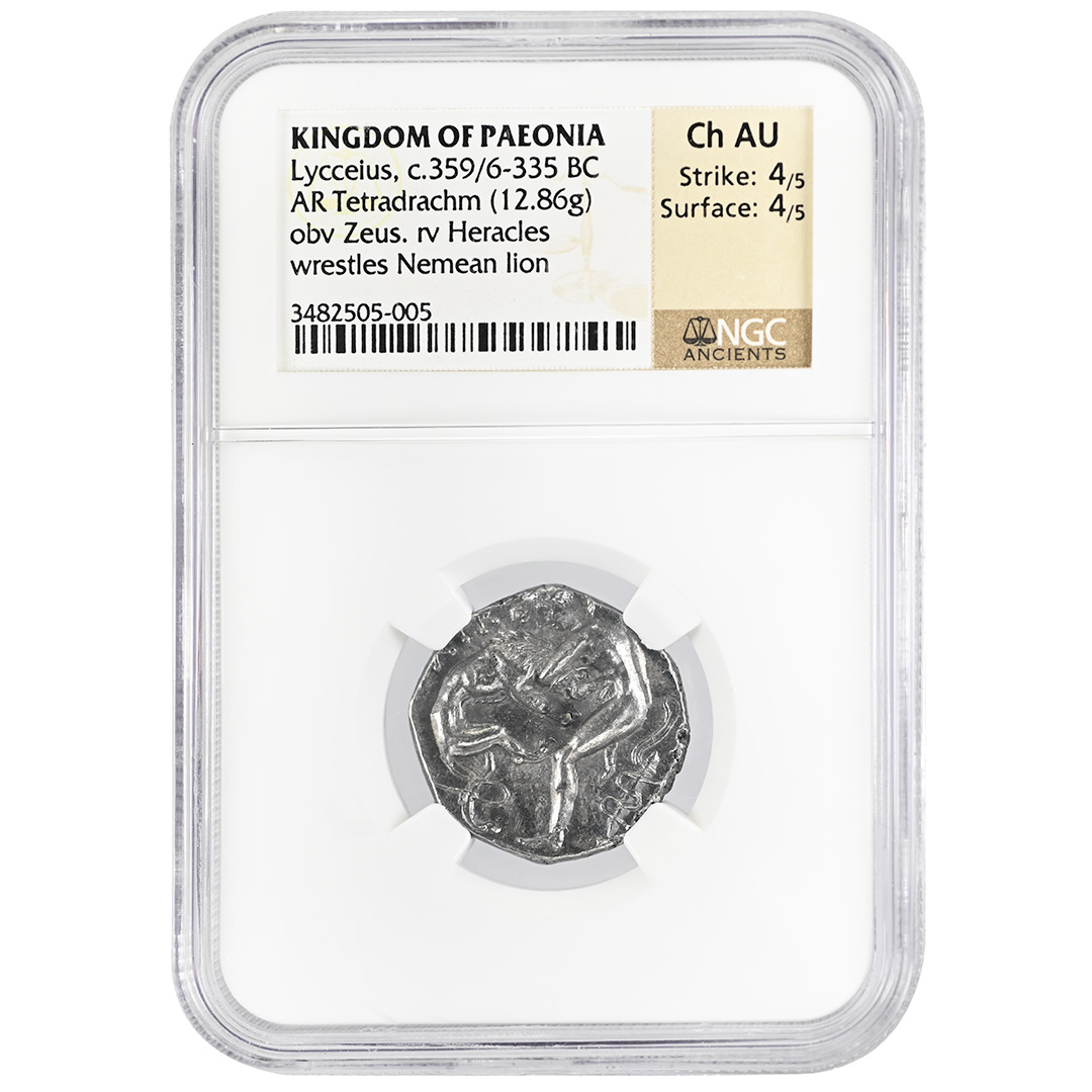 Kingdom of Paeonia, AR Tetradrachm Lycceius NGC Ch AU c.359/6-335 BC