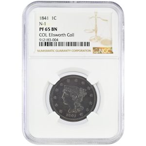 1841 1C Braided Hair Cent Rare Coin NGC PF65BN