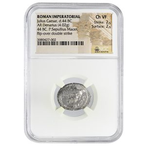 Roman Imperatorial AR Denarius Julius Caesar d.44 BC (4.02g) NGC CH VF