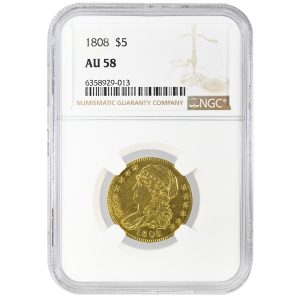 1808 $5 Capped Bust Rare Coin NGC AU58