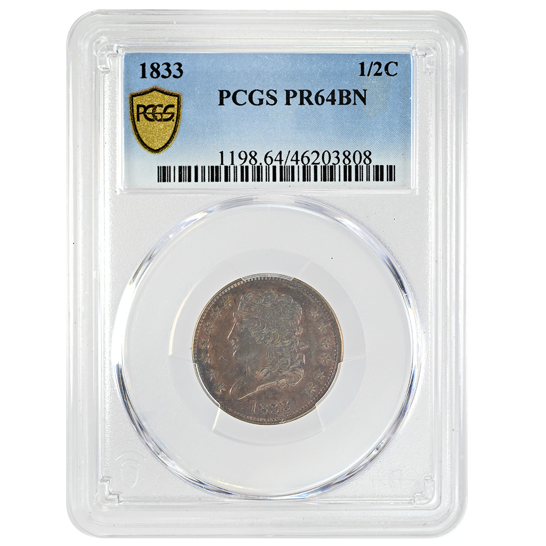1833 1/2C Classic Head Half Cent Rare Coin PCGS PR64BN