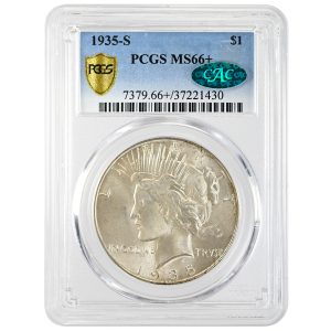 1935-S $1 Peace Dollar Rare Coin PCGS MS66+ CAC