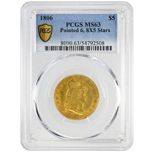 1806 $5 Draped Bust Pointed 6, 8X5 Stars PCGS MS63