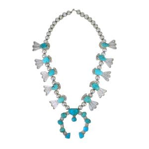 Native American Sterling Silver Turquoise Squash Blossom Necklace