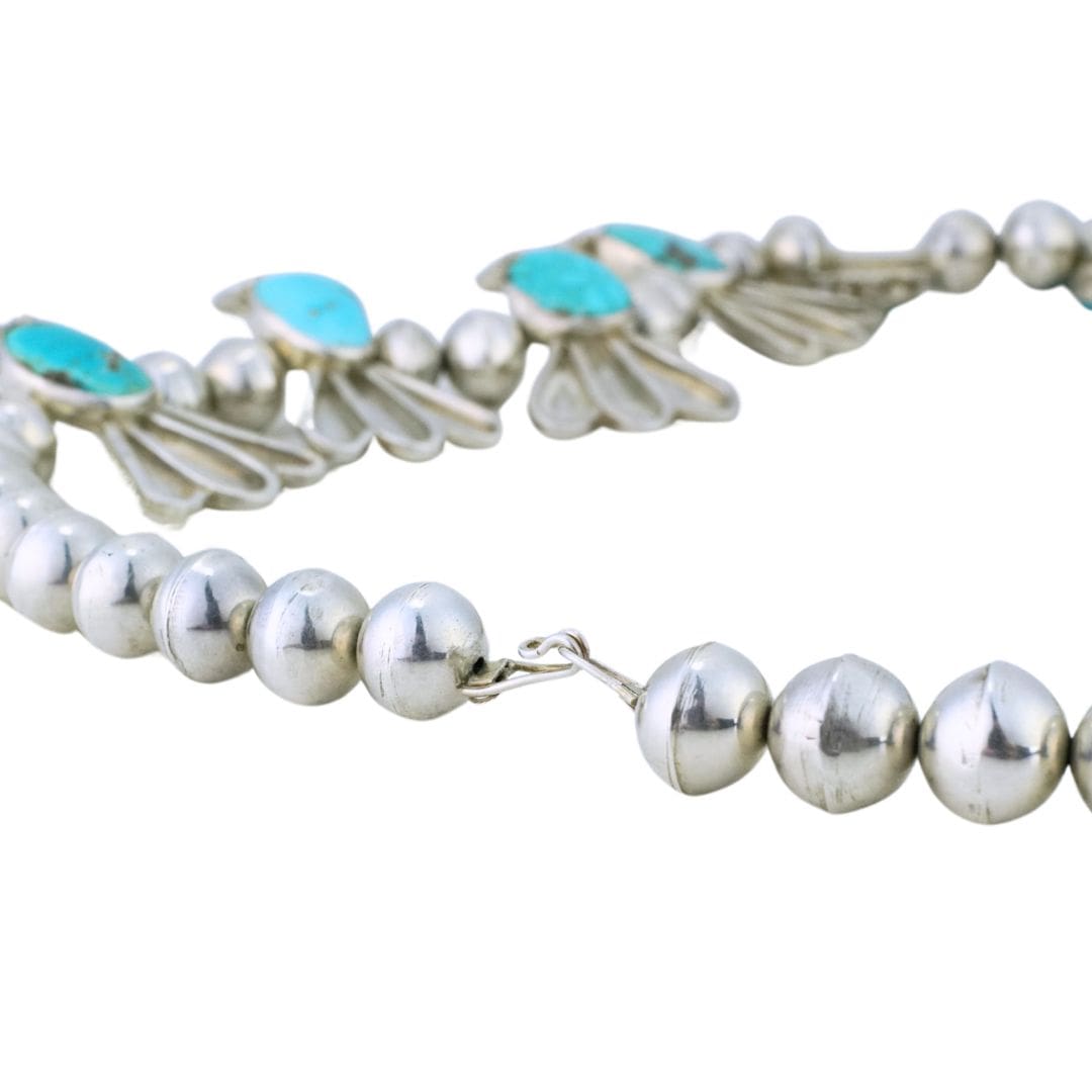 Native American Sterling Silver Turquoise Squash Blossom Necklace