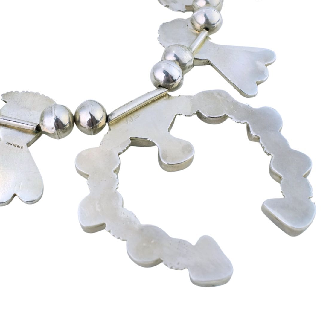 Native American Sterling Silver Turquoise Squash Blossom Necklace