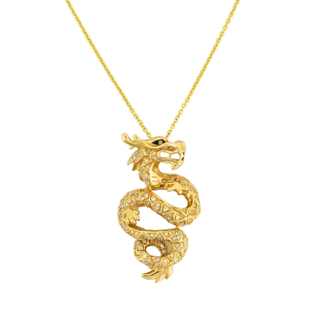 14K Yellow Gold Diamond Dragon Pendant Necklace
