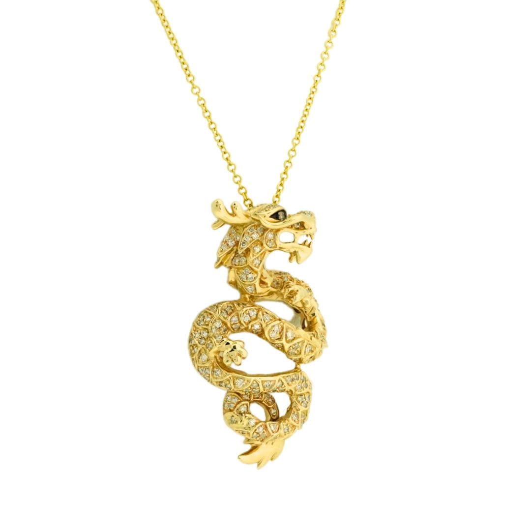 14K Yellow Gold Diamond Dragon Pendant Necklace