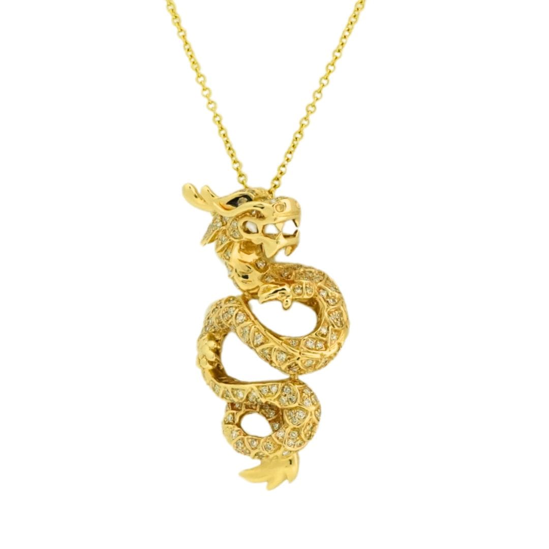 14K Yellow Gold Diamond Dragon Pendant Necklace